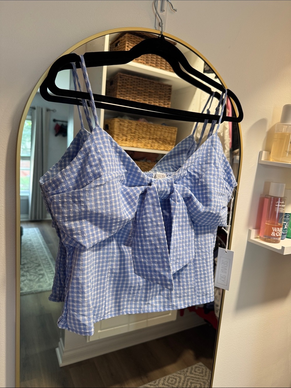 NWT Sienna Sky Light Blue Gingham Bow Tie Crop Top XL